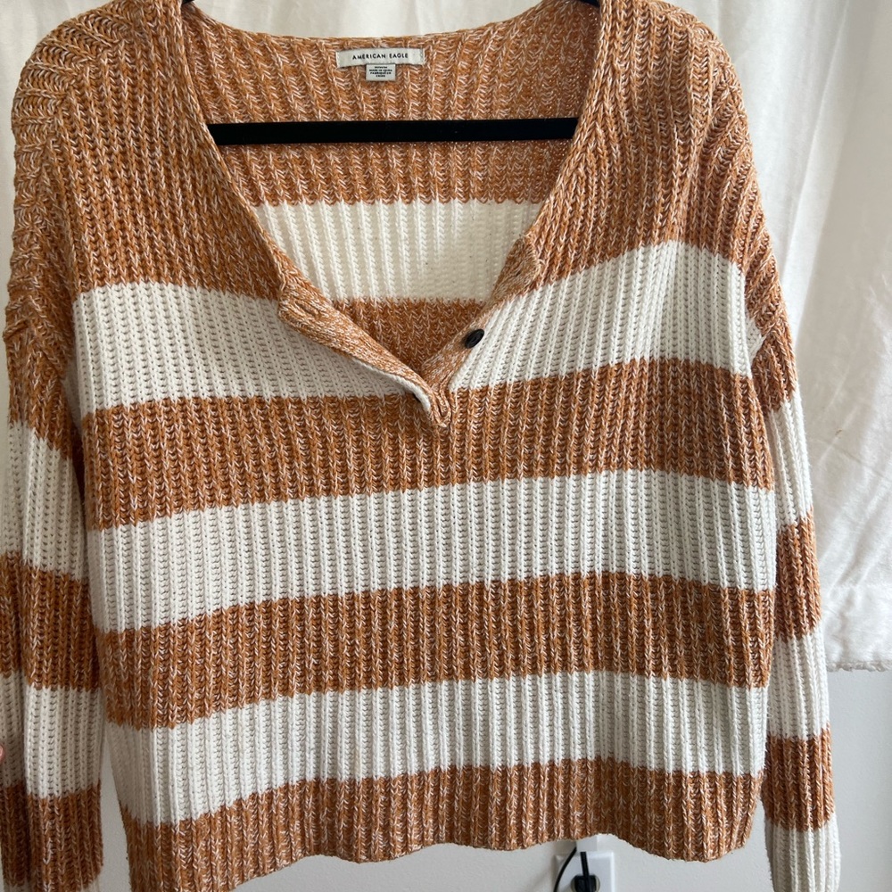 orange & white striped cropped sweater from american eagle